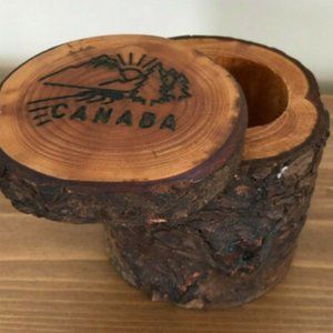 Canada Natural Cedar Wood 3" Trinket Box w/ Swivel Lid Engraved Mountain Scene